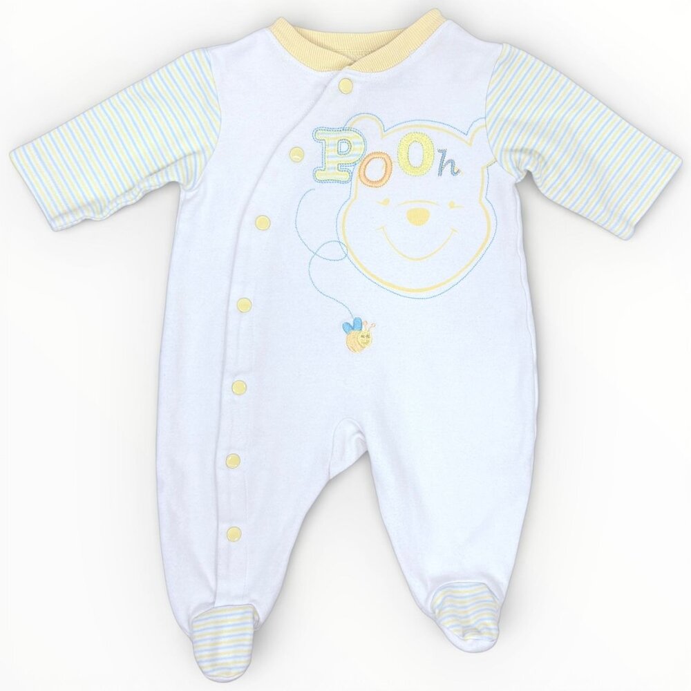 Vintage Winnie the Pooh Y2K GN Baby Embroidered Footed Sleeper Romper Outfit 3m